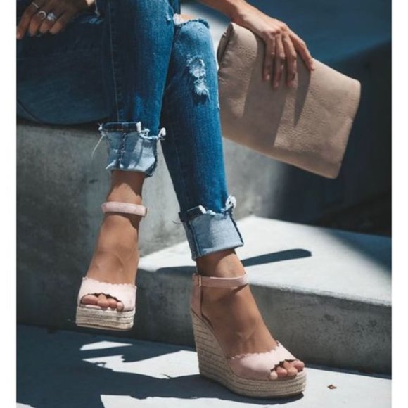 Vici Shoes - Suri Scalloped Espadrille Wedges - Mauve color!